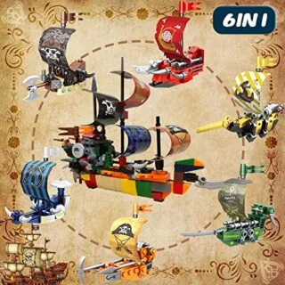 Colorful Easter eggs pirate ship block set for kids; fun educational toy enhances creativity and surprise play with vibrant pieces.