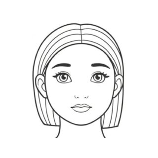 Outline drawing of a woman with large eyes, perfect for a coloring page. Front view illustration ideal for creative coloring activities. Keywords: coloring page, outline drawing, woman.