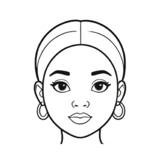 Front view portrait coloring page of a woman wearing a headband and round earrings, highlighting intricate details for coloring enthusiasts.