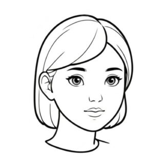 Artistic illustration of a young woman's face in profile, designed as a coloring page, highlighting delicate features and intricate linework.