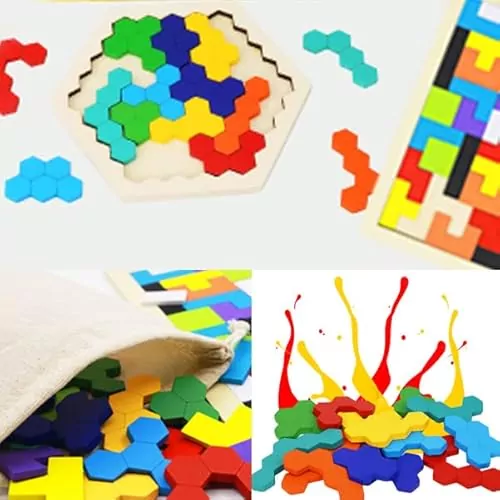 Engage in educational fun with the Wooden Russian Blocks Hexagon Puzzles 2-Pack for kids and adults, ideal for enhancing cognitive skills through play.