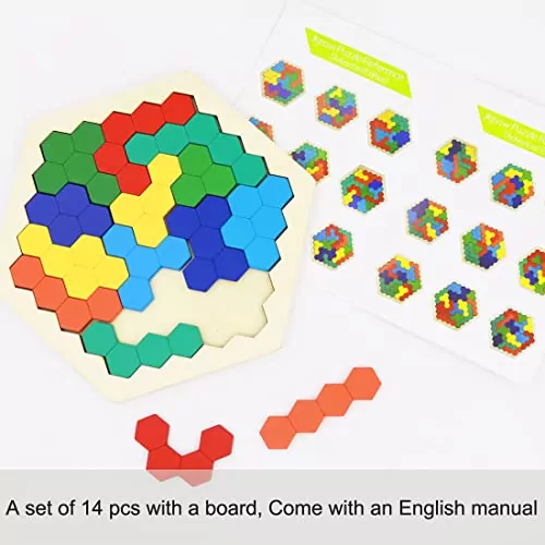 Hexagon Wooden Puzzle Blocks 2-Pack for Kids and Adults: Enhance cognitive skills with challenging and engaging playtime mind games.
