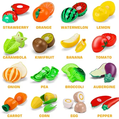 42-Piece Kids Play Food Set: Realistic Cutting Fruits & Vegetables Kitchen Toy for Pretend Play, Enhancing Imagination and Motor Skills