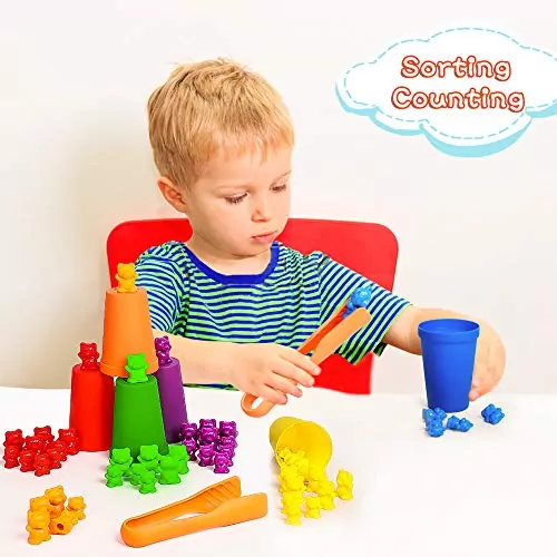 Enhance STEM skills and number recognition with colorful counting bears, ideal for sorting activities and early childhood education.