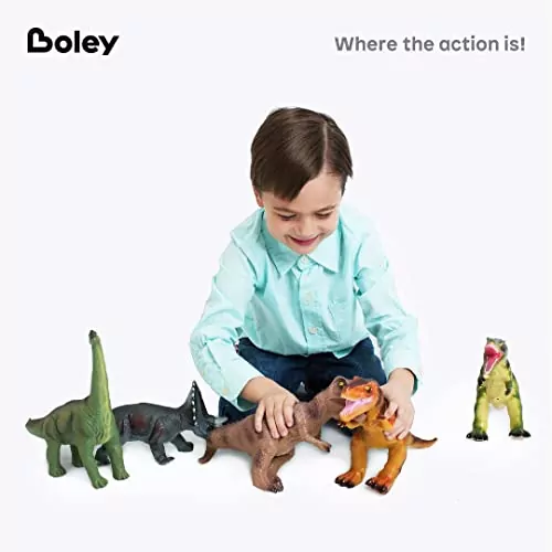 Explore the Boley Jumbo Dinosaur Collection, a 5-piece set of realistic toy dinosaurs designed for educational fun for both kids and educators.