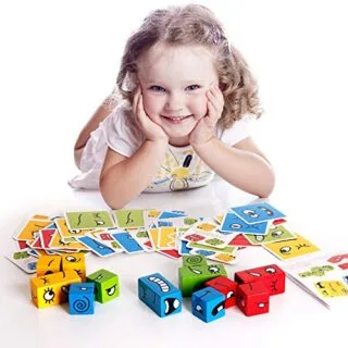 Engaging Wooden Expression Matching Blocks: Educational Puzzle Toy for Kids’ Learning and Development