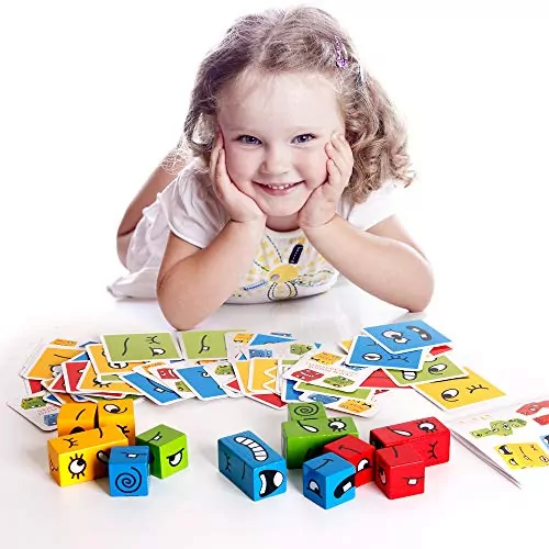 Engaging Wooden Expression Matching Blocks: Educational Puzzle Toy for Kids’ Learning and Development