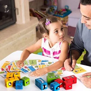 Enhance learning with wooden expression matching blocks; educational puzzle cubes designed for engaging and fun playtime activities.