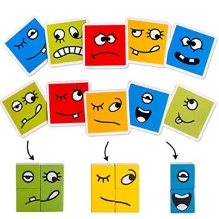 Enhance playtime with educational wooden blocks designed for expression matching. Ideal for developing cognitive skills and creativity in children.