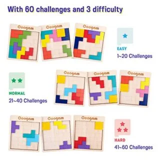 Coogam 3D Wooden Puzzle Blocks offer a brain-teasing experience with 60 challenges, perfect for creative educational play and skill development.