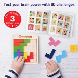 Engage young minds with this 3D wooden puzzle set featuring 60 brain teasers, perfect for enhancing problem-solving skills and creative learning in kids.