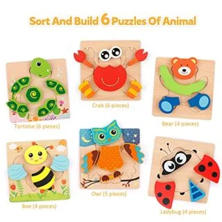 Boost fine motor skills with our 6-pack Montessori Animal Shape Puzzles. Engage in fun, educational playtime with these interactive learning tools for children.