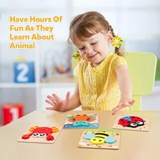 Enhance motor skills with this Montessori wooden puzzle, featuring vibrant animal shapes. Perfect educational toy for creative learning and hands-on play.