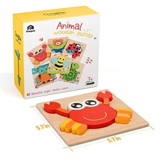Enhance fine motor skills with the Coogam Animal Shape Wooden Puzzle Set, perfect for Montessori learning. Ideal educational tool for children. (6 Pack)