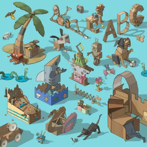 Eco-Friendly Cardboard Construction Kit: 50-Piece STEM/STEAM Toolbox for Kids' Creative Play and Learning. Sustainable, Educational Fun for All Ages.