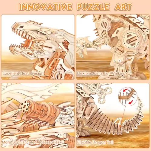 Explore the captivating 3D wooden puzzle for adults, featuring the intricate Roaring Dragon engineering kit, perfect for educational entertainment.