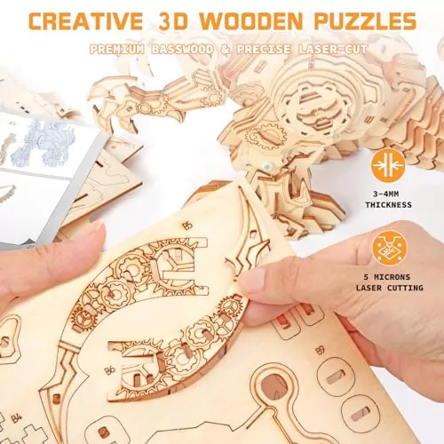 Immersive 3D Wooden Puzzle: Roaring Dragon Model Kit, Perfect for Educators Seeking Interactive and Educational Building Experiences.
