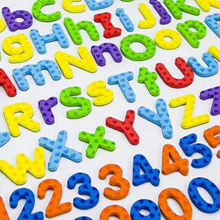 Colorful magnetic letters and numbers set, ideal for enhancing classroom learning, teaching the alphabet, and improving early math skills.