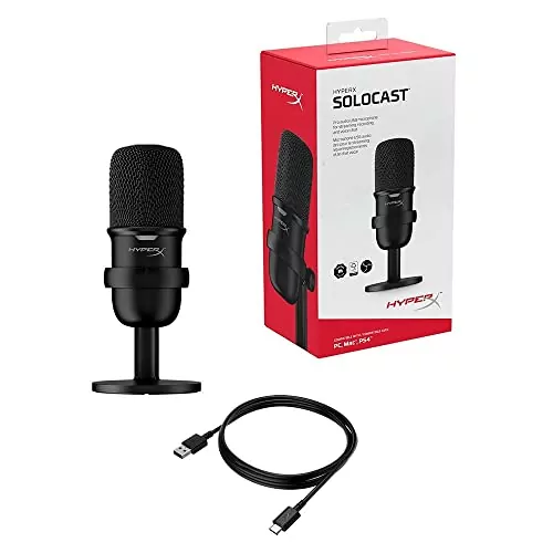 Ideal for educators, the HyperX Solocast USB Condenser Mic features tap-to-mute and is compatible with PC, PS4, PS5, and Mac setups.