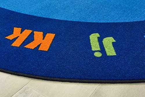 KidValue 6x9 Oval Classroom Rug in Blue for Early Learning and Circle Time activities, ideal for creating an engaging educational environment.
