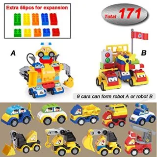Vibrant Building Blocks Car Set for Toddlers Ages 2-5 - 171 Pieces for Educational and Entertaining Playtime