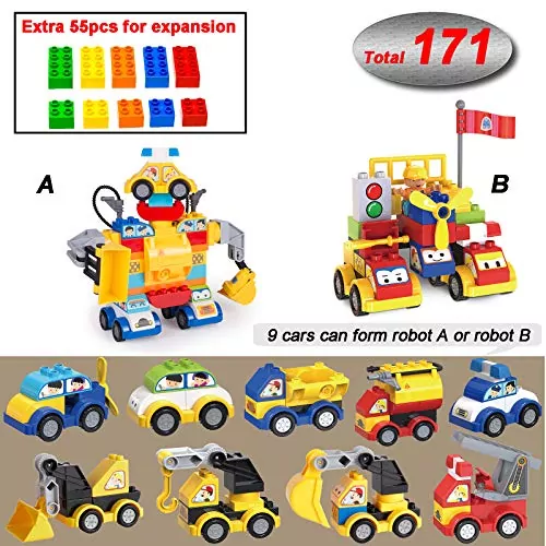 Vibrant Building Blocks Car Set for Toddlers Ages 2-5 - 171 Pieces for Educational and Entertaining Playtime