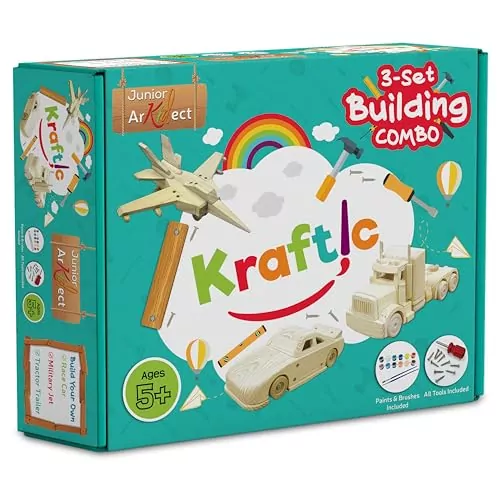 Kraftic Woodworking Set: DIY Projects for Kids and Adults, Enhancing Creativity and Education through Carpentry Activities. Ideal for Skill Development.