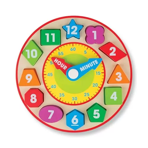 Melissa & Doug Wooden Shape Sorting Clock: A perfect educational toy for toddlers, promoting time-telling skills and early learning through play.