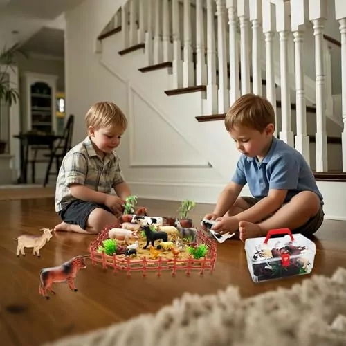 Educational Farm Animal Playset - 53pcs for Kids, including Animals, Fences, and Blocks; Ideal for Interactive Learning and Imaginative Play.