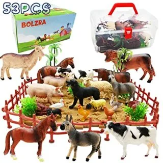 Enhance playtime with this 53-piece farm animal playset, featuring fences and blocks for educational fun and imaginative development in children.