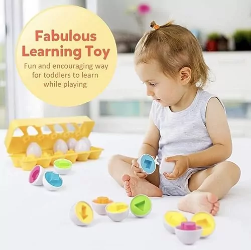 Educational Toddler Toy Set: Color Sorting Eggs for Learning Colors and Shapes During Playtime; Boosts Coordination and Cognitive Skills