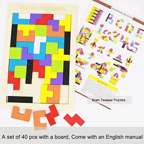 Enhance cognitive skills with vibrant wooden Russian hexagon block puzzles, a stimulating 2-pack mind game set ideal for kids and adults seeking fun challenges.