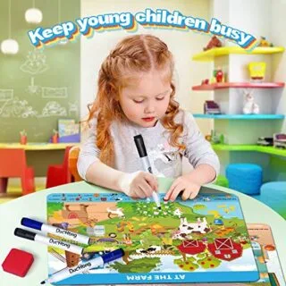 Interactive search and find book for ages 4-8: Enhance preschool learning with dry erase markers. Perfect educational resource for teachers.