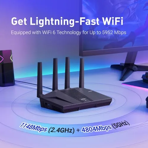 GL-iNet MT6000 Flint: High-Speed WiFi 6 Router with Extensive Coverage and Advanced Gaming Capabilities for Lag-Free, Seamless Connectivity