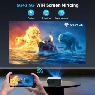 WiFi and Bluetooth-equipped outdoor projector offering 18000 lumens and 1080p resolution, ideal for classroom presentations.