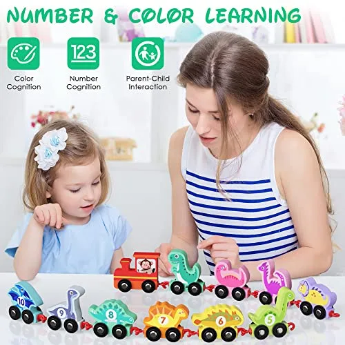 Hellowood Dinosaur Toys: Interactive Wooden Train Set and Playmat for Toddlers, Promoting Educational Fun and Creative Playtime with Dinosaurs