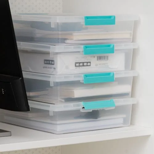 Iris USA 6Qt Storage Bins, 4-pack classroom organizers and craft storage solution. Perfect for organizing supplies efficiently.