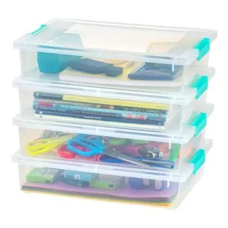 Organize your classroom efficiently with this 4-pack of 6qt storage bins with lids, perfect for neat and accessible craft supplies storage.