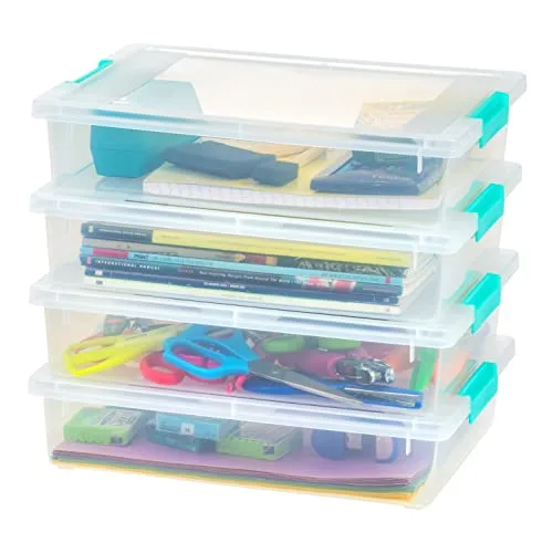 Organize your classroom efficiently with this 4-pack of 6qt storage bins with lids, perfect for neat and accessible craft supplies storage.