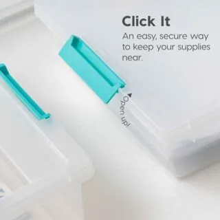 Vibrant 6-quart storage bins with lids, perfect for classroom organization and craft storage, available in a convenient 4-pack set.