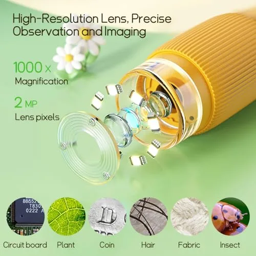 Compact Winwend Kids 1000x Microscope with Photo and Video Capture for Young Scientists' Exploration and Discovery