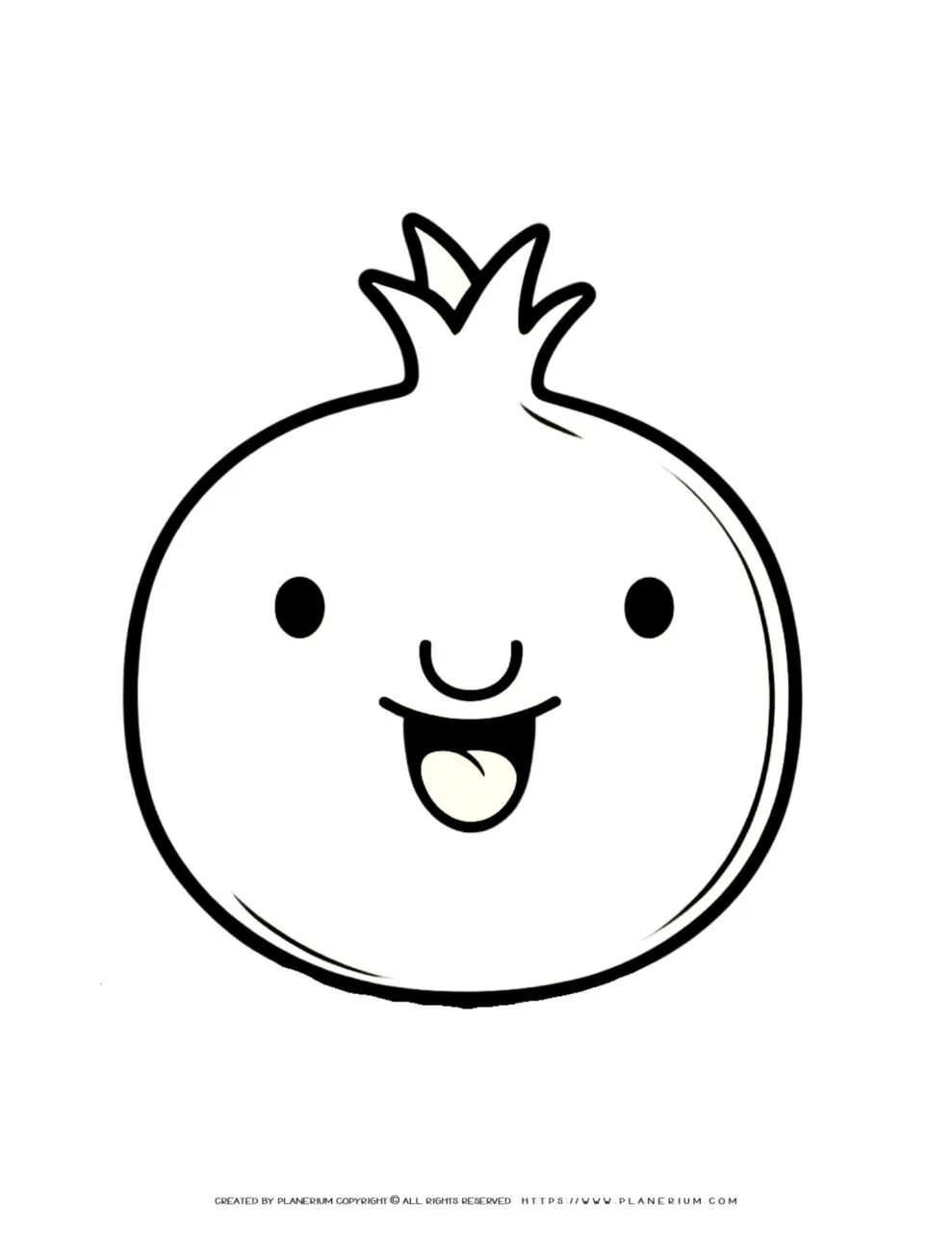 Printable
  coloring sheet featuring a joyful pomegranate face, ideal for engaging and
  fun educational activities for kids.