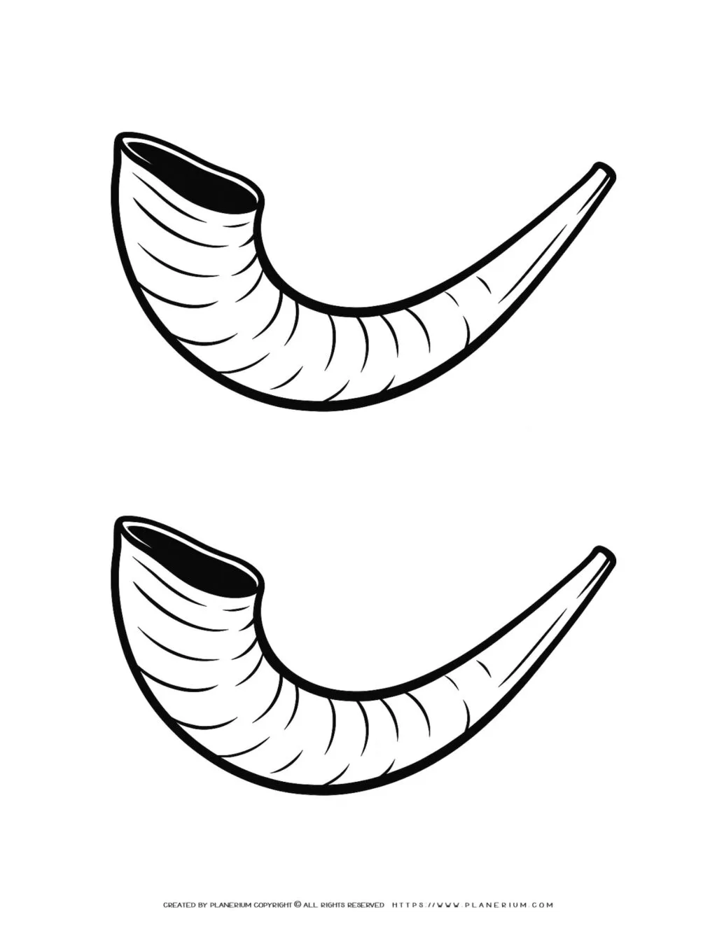 Illustration of two shofar designs, perfect for coloring crafts and decorative projects, ideal for enhancing Jewish holiday celebrations.