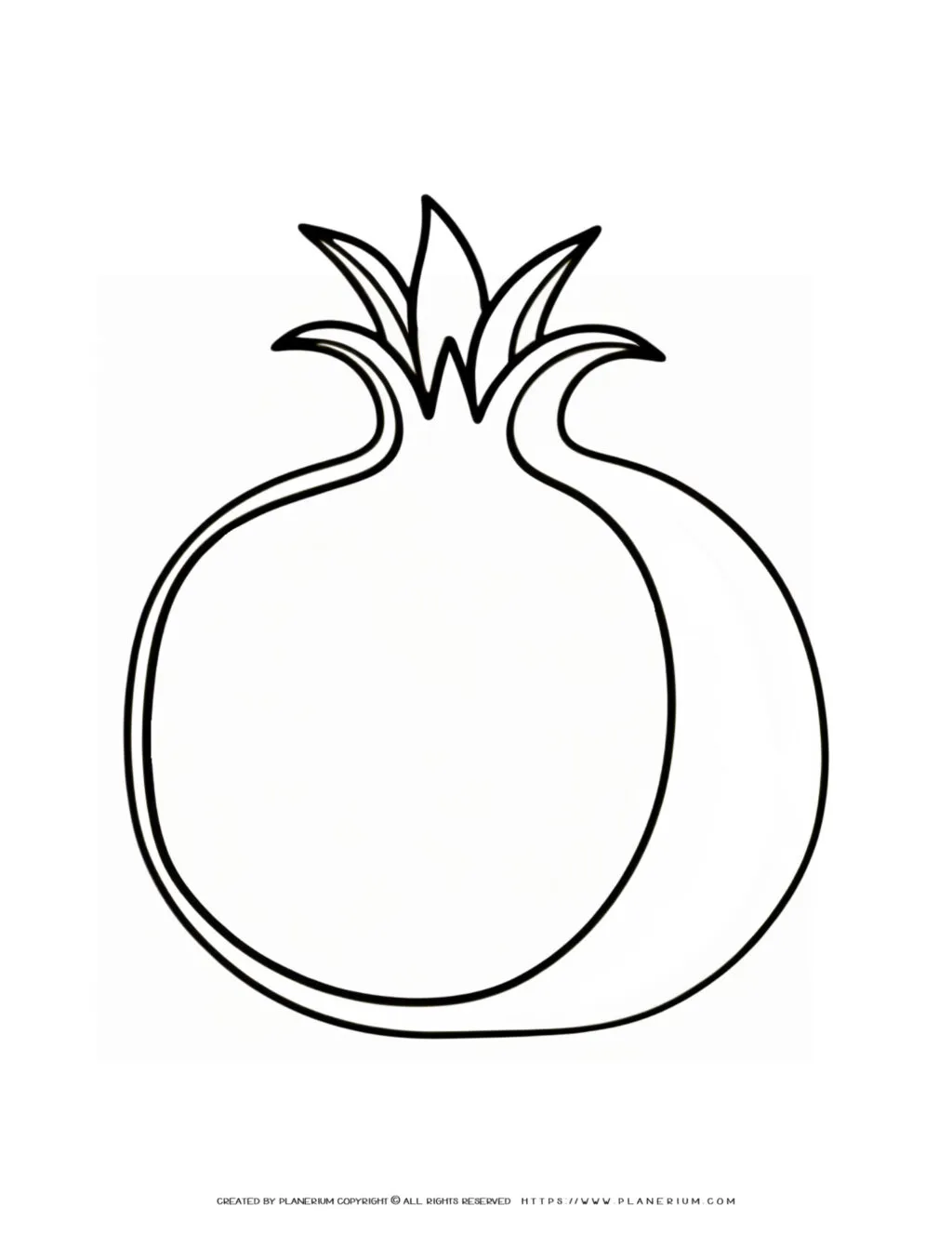 Simple half-pomegranate outline face left, ideal for left-side placement, perfect for kids, write activities and art enthusiasts.