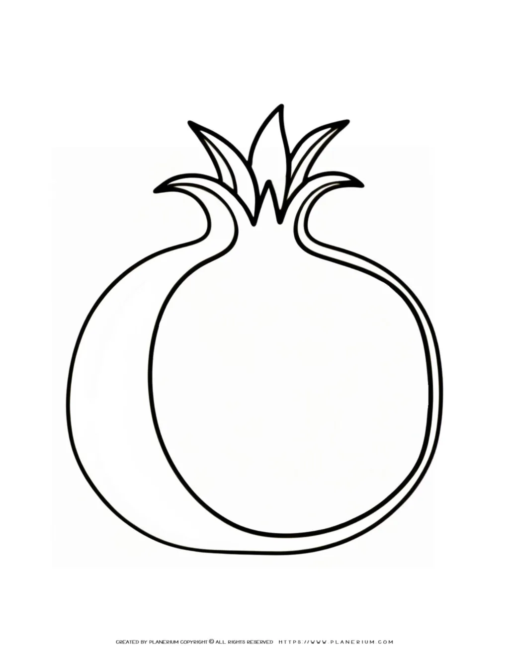Simple half-pomegranate outline face right, ideal for right-side placement, perfect for kids, write activities and art enthusiasts.