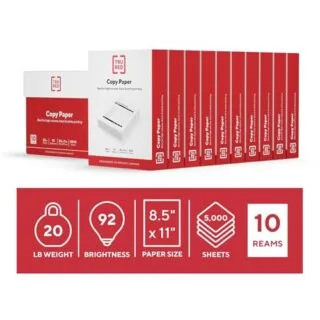 Bulk TRU RED 8.5x11 Printer Paper - 20lb, 92 Bright, 5000 Sheets - Ideal for Educational Use, Office Supplies, and School Projects