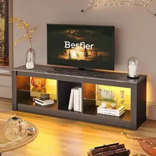 Gaming Console TV Stand: 55-Inch LED, Adjustable Glass Shelves, Perfect for Educators, Creating an Optimized Entertainment and Learning Hub
