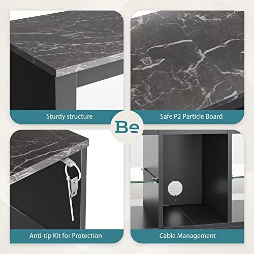 Gaming Console TV Stand: Supports 55-Inch LED with Adjustable Glass Shelves. An ideal educator-friendly entertainment hub enhancing learning spaces.