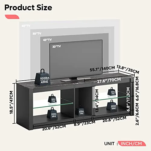 Enhance your living room with this educator-friendly gaming console TV stand, featuring LED adjustable glass shelves for a modern entertainment setup.