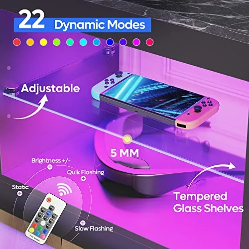 Modern Gaming Console TV Stand with Adjustable Glass Shelves: Optimize your entertainment setup for educators with stylish, functional design.